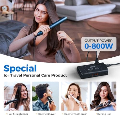 DOACE 800W Pure Sine Wave Voltage Converter US to Europe- 220V to 110V Converter for European Travel, No Limitation Step Down Transformer w/ 35W PD for Hair Straightener Curler CPAP Laptop Cell Phone - Thumbnail 5