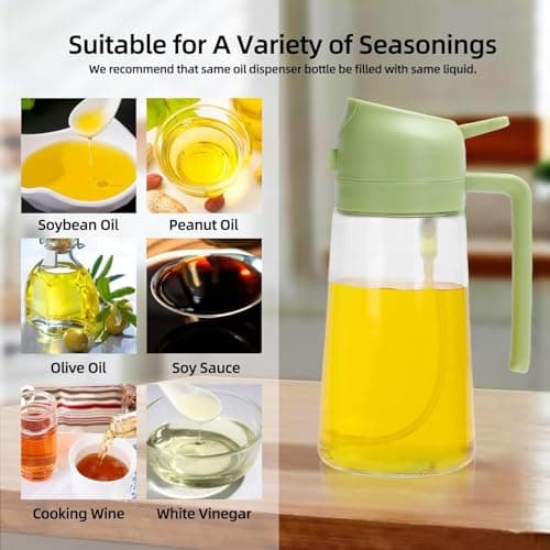 Aovdy 16oz/470ml Glass Olive Oil Sprayer for Cooking - 2 in 1 Olive Oil Dispenser Bottle Spray and Pour for Kitchen Gadgets Cooking Air Fryer Salad BBQ (Green) - Thumbnail 4