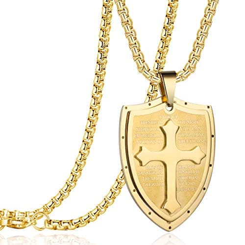 Rehoboth Mens Stainless Steel Shield Cross Pendant Necklace Shield Armor Pendant Chain 24 Inch for Women Men - Image 1