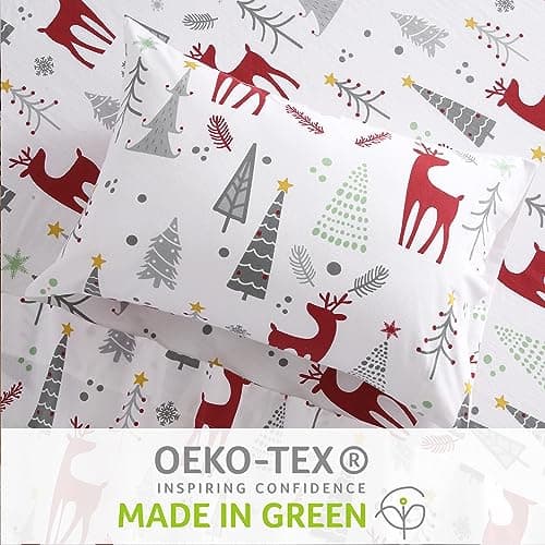 STARBEDIA Christmas Flannel Sheets King, 100% Cotton Holiday Bed Sheet Set, Deep Pocket Fitted Sheet, Soft Warm Brushed Christmas Sheet (King Size, Forest Deer) - Thumbnail 5