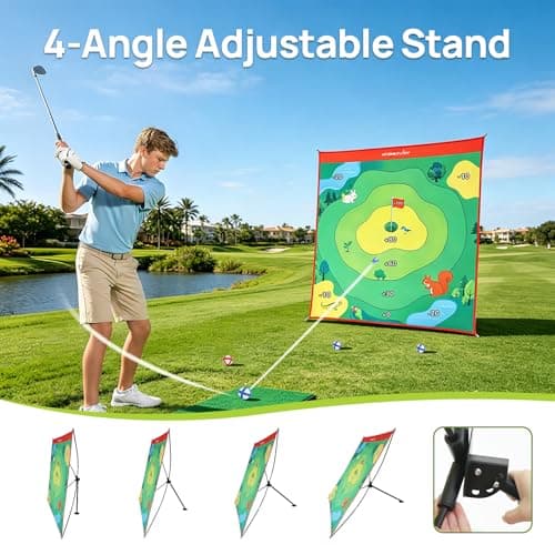 Golf Chipping Game Set for Indoor & Outdoor Play, Double-Sided Golf Target Mat with 2 Challenge Games, 4-Angle Adjustable Stand, Sticky Balls & Scoreboard for Family Fun, Parties & Golf Practice - Thumbnail 3