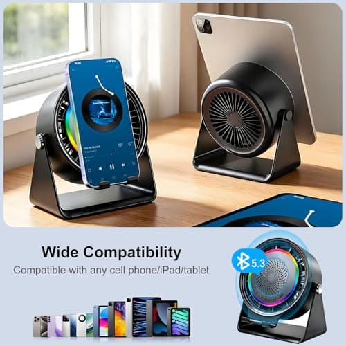 Gifts for Men Women, Wireless Bluetooth Speaker with Phone Stand, Desk Fans & RGB Lights, HD Sound Anti-Slip Base, Rechargeable (5000mAh), 360° Adjustable Phone Holder Cool Gadgets Birthday Gift - Thumbnail 5