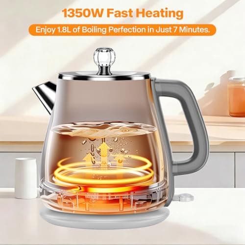 Electric Kettle 1.8L, Retro Electric Kettle for Boiling Water, 1350W Fast Boil, Stainless Steel Interior, BPA-Free, Auto Shut Off, Boil-Dry Protection, Gray - Thumbnail 3