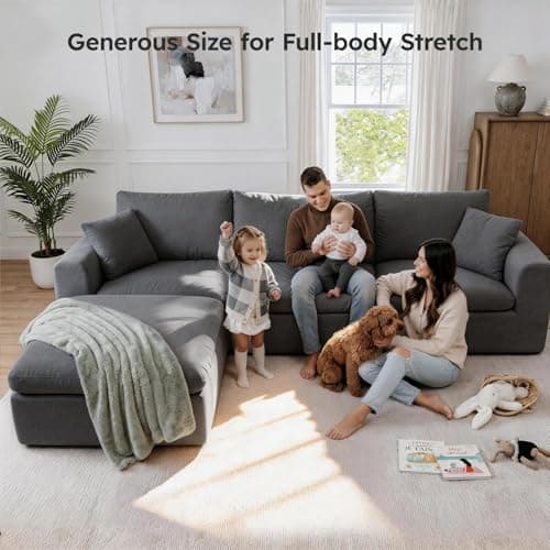 BERRY NEST 118" Modular Sectional Sofa, Cloud Couch with L-Shaped Chaise, Upholstered Deep Seat Boneless Sectional - Thumbnail 3