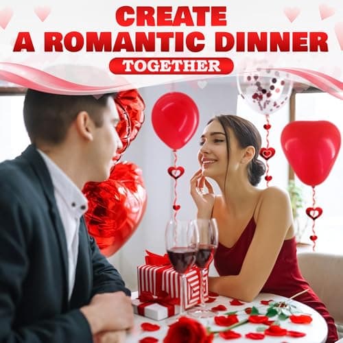 Romantic Balloon Decoration Kit with 42" LOVE Letters & Heart Balloons - Proposal, Engagement, Wedding & Anniversary Room Decoration Set with Hanging Hearts & Rose Petals - Complete Romantic Setup - Thumbnail 6