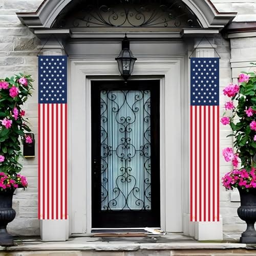 Coneatness Memorial Day Decorations Hanging American Flag Banners, Stars and Stripes Porch Sign, USA Patriotic Red White and Blue Decor for 4th of July Veterans Day - Image 1