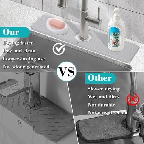 Stone Faucet Mat for Kitchen Sink, 15.7" Diatomite Drying Stone Kitchen Sink Mat Super Absorbent, Stone Kitchen Sink Splash Guard, Sink Stone Quick Dry Around Faucet for Kitchen Bathroom Counter - Thumbnail 3