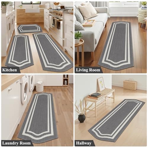 HEBE Farmhouse Kitchen Rugs Sets of 3 Non Slip Washable Boho Kitchen Rugs and Mats for Floor Kitchen Runner Rug Floor Carpet for Kitchen, Laundry, Hallways - Thumbnail 6