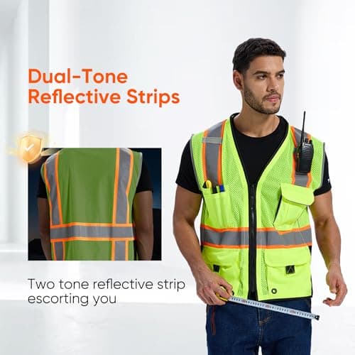 SRsafety High Visibility Vest, Security Vest with 9 Pockets,Mesh Safety Vest for Construction Workers Sanitation Workers - Thumbnail 2