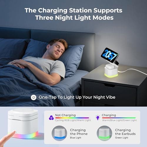 5 in 1 Wireless Charger, Foldable Wireless Charging Station with Night Light for Apple Magnetic Charger, Retractable Cable Fast Charger Stand for iPhone 17/16/15/14/13/12, Apple Watch, AirPods Pro 3 - Thumbnail 6