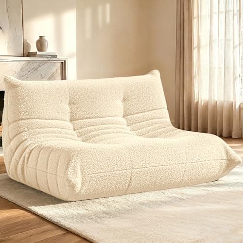 HABUTWAY Bean Bag Chairs Fireside Lazy Floor Sofa, Soft Teddy Fleece 2 Seater Sofa with High-Resilience Foam Filling，Beanbag for Living Room, Bedroom, Office (Khaki Teddy) - Image 1