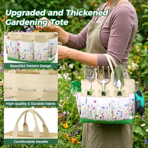 Gardening Tools 10-Piece, Heavy Duty Garden Tool Set with Fashion and Durable Garden Tools Organizer Handbag, Rust-Proof Gardening Hand Tools Weeding Kit, Ideal Gardening Gifts for Women - Thumbnail 2