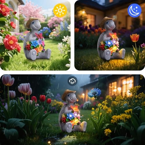 footreal Solar Garden Outdoor Statues Turtle with 8 LED Lights, Yard Decor Tortoise for Ornament, Mom Birthday Gifts for Women, Housewarming Gifts for Patio, Porch, Balcony - Thumbnail 6