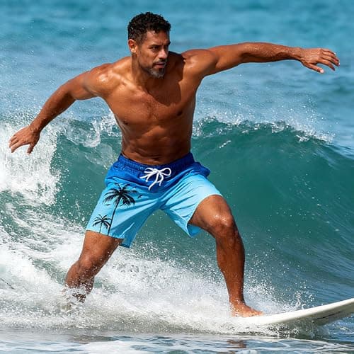Swim Trunks Men with Compression Liner Stretch Blue White Swimming Trunks for Mens Novelty 9" Men Bathing Suit Beach Shorts Brief Liner Quick Dry Men's Board Shorts Suits Summer Swimwear L - Thumbnail 3