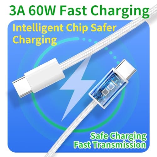 jpyyw 60W USB-C Fast Charging Cable for iPhone, IPAD, Samsung Galaxy, Computer and Car, 3FT, 1 Pack White - Thumbnail 2