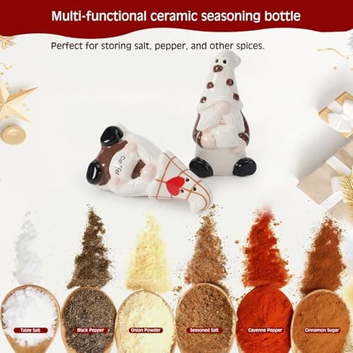 Hand-Painted Christmas Gnome Ceramic Salt Pepper Shakers Set(2-Pack)-Tabletop Spice Dispensers,Cute Farmhouse Kitchen Decor/Table Ornament,Fun Holiday Present for Valentine’S Day Gift For Her - Thumbnail 3