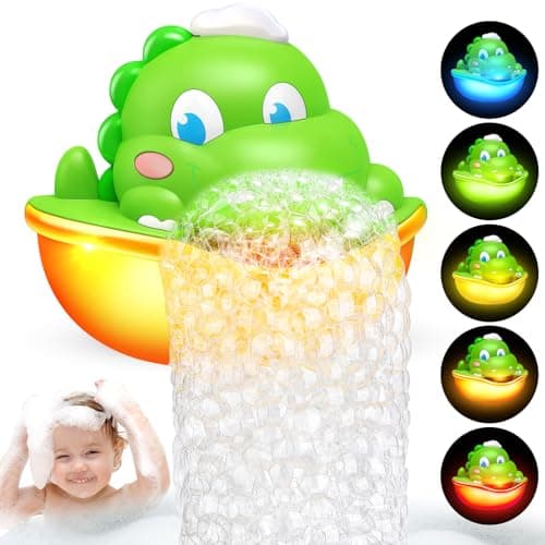 Bath Toys,Light-Up Bath Bubble Machine Automatic Bubble Maker Bathroom Toy for Kids Ages 1-3 4-8 Toddler Bathub Toy Easter Basket Stuffers Dinosaur Toys for Kids 3-5 - Image 1