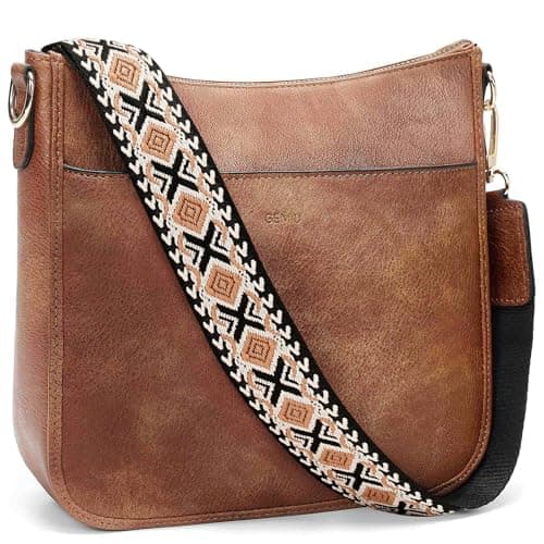 GEMIU Crossbody Bags for Women Hobo Travel Work Crossbody Purse with Adjustable Wide Strap Brown - Image 1