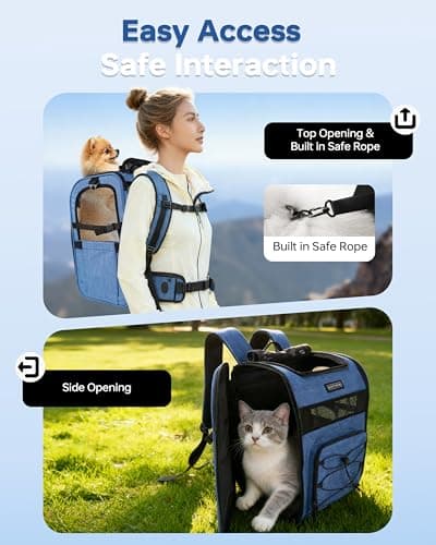 Hiking Dog Carrier Backpack, Adjustable Waist Cushioning Belt with Breathable Padded Back Support, Dog Carrier for Hiking with 5 Pockets, Dog Carrier Backpack for Small Dogs Max 13LB Blue - Thumbnail 4