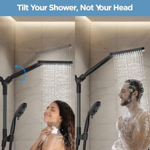 Dual Handheld Shower Head Combo, 2-in-1 Rain Shower Heads System Wide Rainfall Shower Head and 10 Modes High Pressure Hand Held Showerhead with Built-in Power Wash - Thumbnail 3