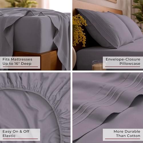 Mellanni Twin Sheets Set - 3 PC Iconic Collection Bedding - Hotel Luxury, Extra Soft, Cooling Bed Sheets - Wrinkle, Fade, Stain Resistant (Twin, Hazy Lilac) - Thumbnail 5