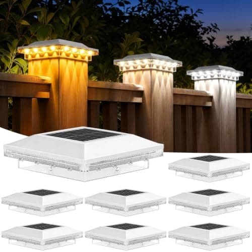 Brightever Solar Post Cap Lights Outdoor 8-Pack, Waterproof Solar Fence Post Lights for 4x4 Wood/Vinyl Posts, Solar Powered Deck Post Lights with 3 Lighting Modes, Decorate Garden Patio Porch, White - Image 1