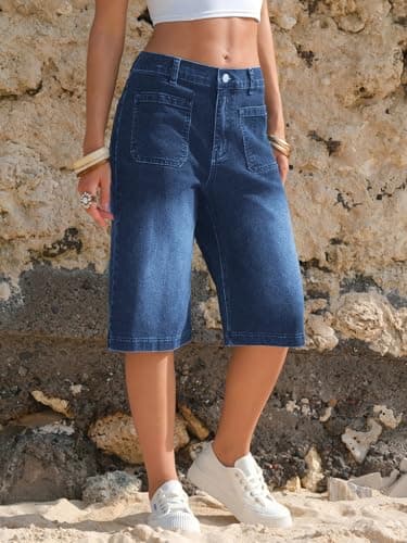 EXLURA Women Baggy Jeans Jorts Wide Leg Y2K Denim Bermuda Shorts 2026 Summer Trendy Knee Length Hot Short Streetwear Outfits - Thumbnail 3