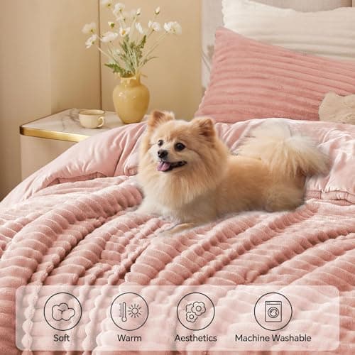 BEDELITE Fleece Full Comforter Set -Super Soft & Warm Fluffy Dusty Pink Bedding, Luxury Fuzzy Heavy Bed Set for Winter with 2 Pillow Cases - Thumbnail 3