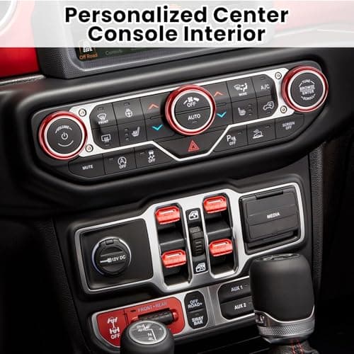 DIAMOOKY 8PCS Metal Button Knob Cover for Jeep Wrangler JL JLU 2018-2025 2026 & Gladiator JT Accessories Window Switch Button Cover Volume Radio Air Conditioner Headlight Switch Knob Cover (Thin Red) - Thumbnail 3