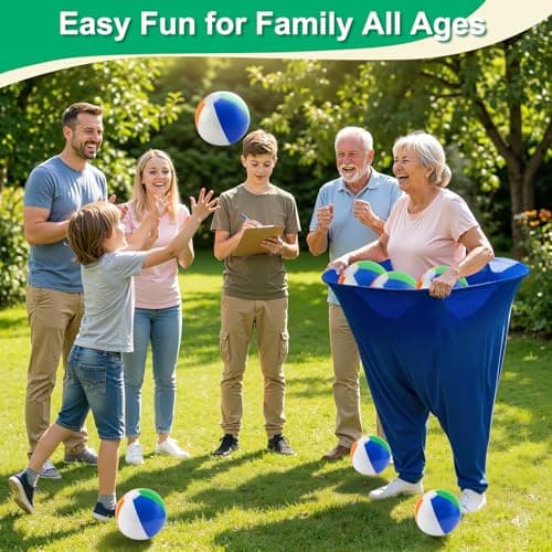 Instant Laughs Granny Pants Yard Game, Oversized Outdoor Party Tossing Easter Games for Adults, Teens & Family - Backyard, BBQ, Birthday, Beach & Team Building Fun Gift Toy with 10 Bouncy Balls & Pump - Thumbnail 3