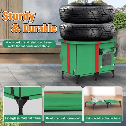 NEAIYDA Outdoor Heated Cat House,Weatherproof and Insulated Outside Cat Shelter with Heated Pad and Cooling Pad(4 Seasons Universal),Gift Box for Cats.(Large) - Thumbnail 5