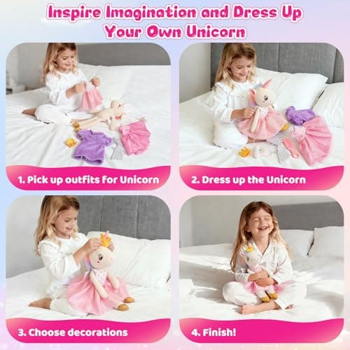 Unicorn Toys for Girls Age 4-6, Ballerina Doll Toys for Girls 3-5, Ballet Dress up Stuffed Animals Dolls with 3 Sets of Clothes & Plush Bag, Unicorn Birthday Gifts for Kids Age 3 4 5 6 7 8 9 10 - Thumbnail 6