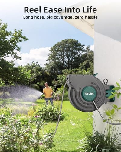 AYURA Retractable Garden Hose Reel 100 ft x 1/2 inch with Pro Metal Shaft, Heavy Duty Automatic Garden Hose Reels with Kink-Free Rewind and Lock at Any Length, Wall Mount Water Hose Reel for Outside - Thumbnail 3