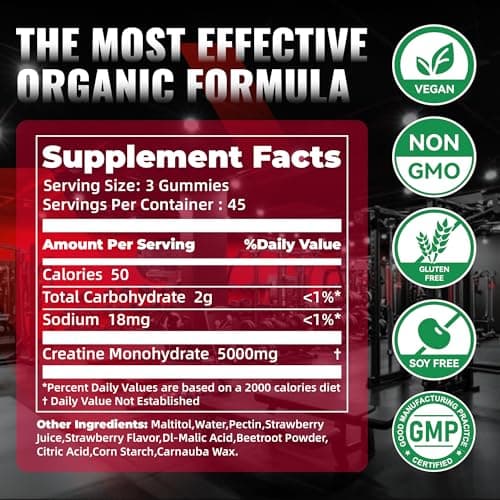 NUTRAGOGO NSF Certified Creatine Gummy - Creatine Monohydrate Gummies for Men & Women-5g of Creatine Monohydrate per Serving - Sugar Free,Vegan, Strawberry Electrolyte Chews, 135 Count - Thumbnail 3