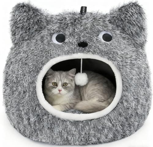 CATISM Cat Bed, Cat Beds for Indoor Cats - Kitten Bed Cave Washable, Soft Plush Hooded, Removable Pillow, Non-Slip Base, Large Cave for Kitty - Image 1