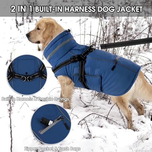 PETDSH Dog Coat Small, Built-in Harness Dog Jacket with Warm Fleece Lining, Waterproof Reflective Dogs Winter Coat, Pet Coats with Pocket and Trash Bags (Navy Blue, Small) - Thumbnail 3