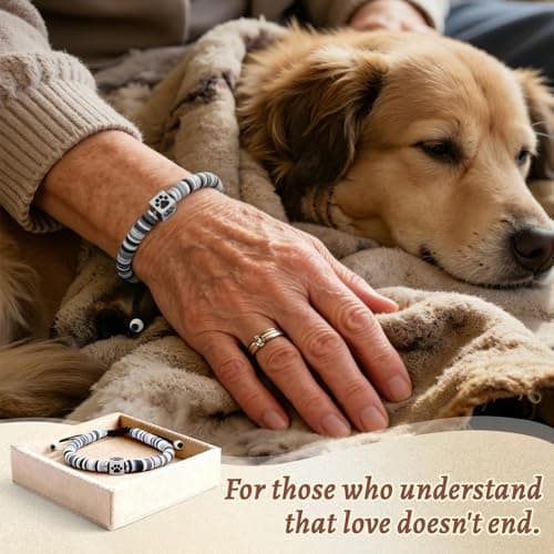 COSOWO Dog Memorial Bracelet – Adjustable Pet Keepsake with Paw & Heart Charm, Sympathy & Remembrance Gift for Dog Loss, Cat & Pet Bereavement, Black - Thumbnail 3