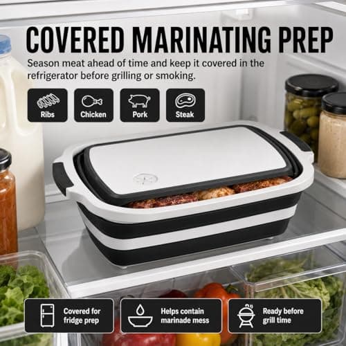 BBQ Prep Tub with Lid and Cutting Board - Collapsible Barbecue Tool Set for Marinating, Grilling, BBQ Prep Station for Outdoor Cooking, Camping Kitchen Accessories & Barbecue Utensils, XX-Large Black - Thumbnail 4