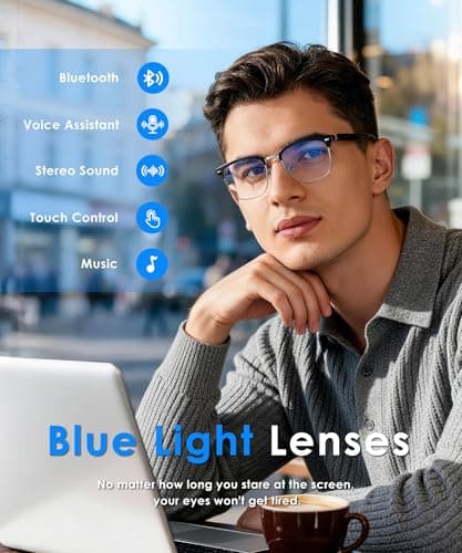 GLOSSIA AI Smart Glasses, Bluetooth Glasses for Men Women, Blue Light Smart Glasses, Hands-Free Calls, Music and Voice Control for Work/Study/Travel - Thumbnail 5