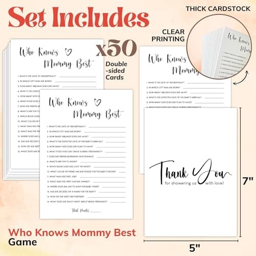 WOODAMORE Who Knows Mommy Best Baby Shower Game Gender Neutral - 50 Pcs Funny Baby Shower Party Games Activities for Guests - Thumbnail 2