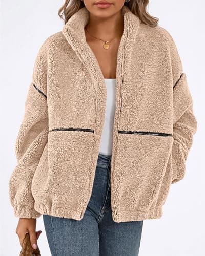 KIRUNDO Sherpa Jacket Women Fleece Oversized Zip Up Winter Coats Fall Jackets Faux Fur Warm Outwear 2026 Fashion Clothing(Beige, Small) - Thumbnail 5