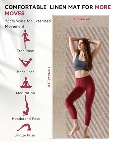 HAPBEAR Extra Large Yoga Mat 84''x30''- 1/4'' Thick Natural Linen, Non-Slip Tear-Resistant for Yoga, Meditation, Pilates, Floor Exercises with Free Carrying Bag - Thumbnail 2