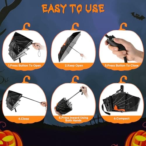 Natuquebrela Compact Foldable Automatic Umbrella - Portable Travel Umbrella for Rain Sturdy Windproof Lightweight Umbrellas Unique Halloween Decorations - Thumbnail 5