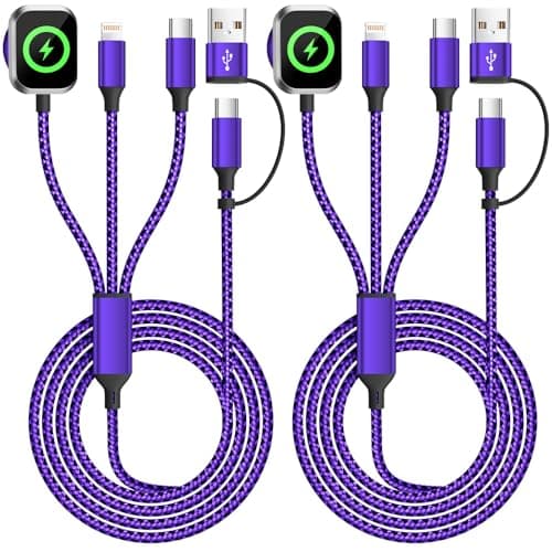 Travel Essentials 3in2 Multi Charging Cable for iPhone Watch Charger,USB A/C to Type C/IP/iWatch Charger,Travel Chargers for Multiple Devices Compatible with iWatch Series&iPhone 16-12（2PACK,5FT） - Image 1