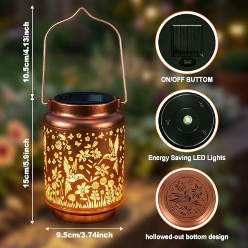 Hummingbird Solar Lanterns Outdoor Waterproof Hanging Metal Solar Garden Lights Decor Gifts for Women Mom Grandma Solar Lights for Yard, Patio, Backyard, Porch, 1 Pack - Thumbnail 4