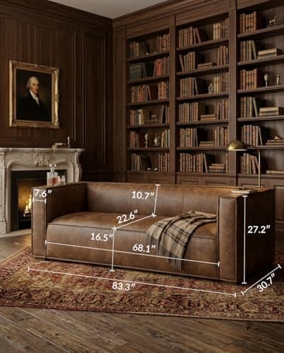 CHERS 83" Faux Leather Sofa, No Assembly Required One-Piece Couch, Mid Century Modern 3-Seater with Solid Wood Frame, Distressed Brown Vintage Patina Aesthetic for Living Room, Office, Reception - Thumbnail 2