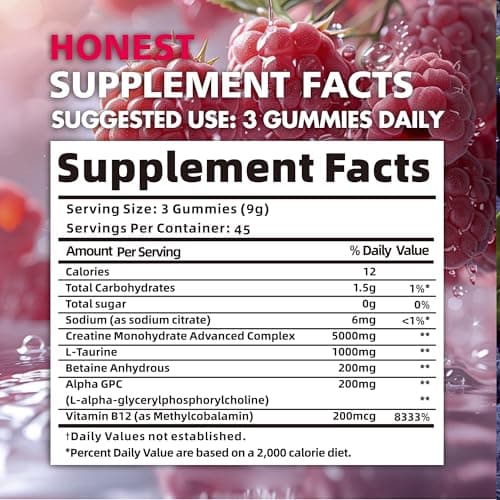BEAST BITES Nutrition Creatine Monohydrate Gummies for Men & Women - 5g of Creatine Monohydrate per Serving - Sugar Free,Vegan, Raspberry Flavor, 135 Count (45 Servings). - Thumbnail 5