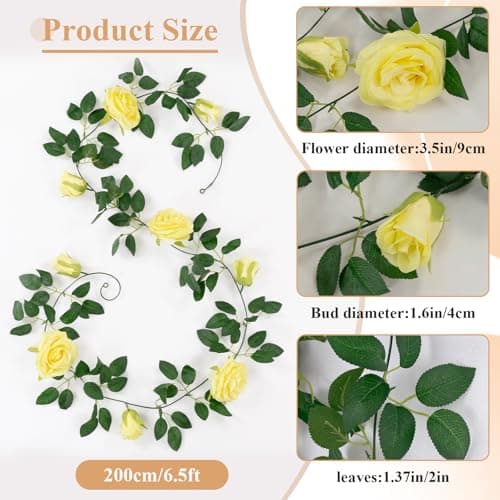 U'Artlines 3 Pack Artificial Yellow Rose Vines Floral Garlands Total 19.5 Ft Fake Vine Silk Flower Garland for Indoor Outdoor Home Wedding Arch Garden Wall Decoration - Thumbnail 3