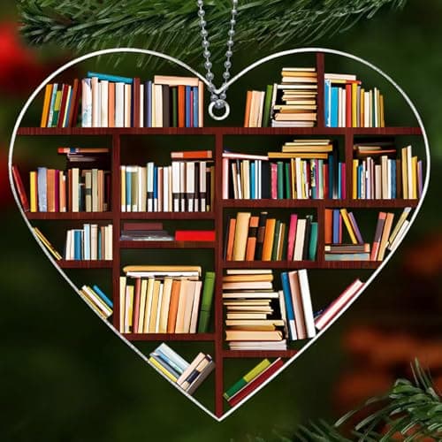 Book Ornament, Books Ornaments for Christmas Tree, Acrylic Heart Ornament for Booklovers, Bookworm, Librarian, Bookclub, Reading - Book Lover Gifts for Women - Image 1