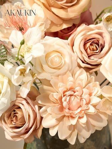 Nude Artificial Flowers Combo, Fake Silk Dahlia Roses Bulk with Stems Box Set for Wedding Bridal Bouquets, Baby Shower, Birthday Party, Table Centerpieces, Home Decor & DIY Floral Arrangements - Thumbnail 6